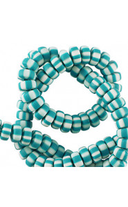 Polymer beads rondelle 7mm - White-baltic turquoise blue